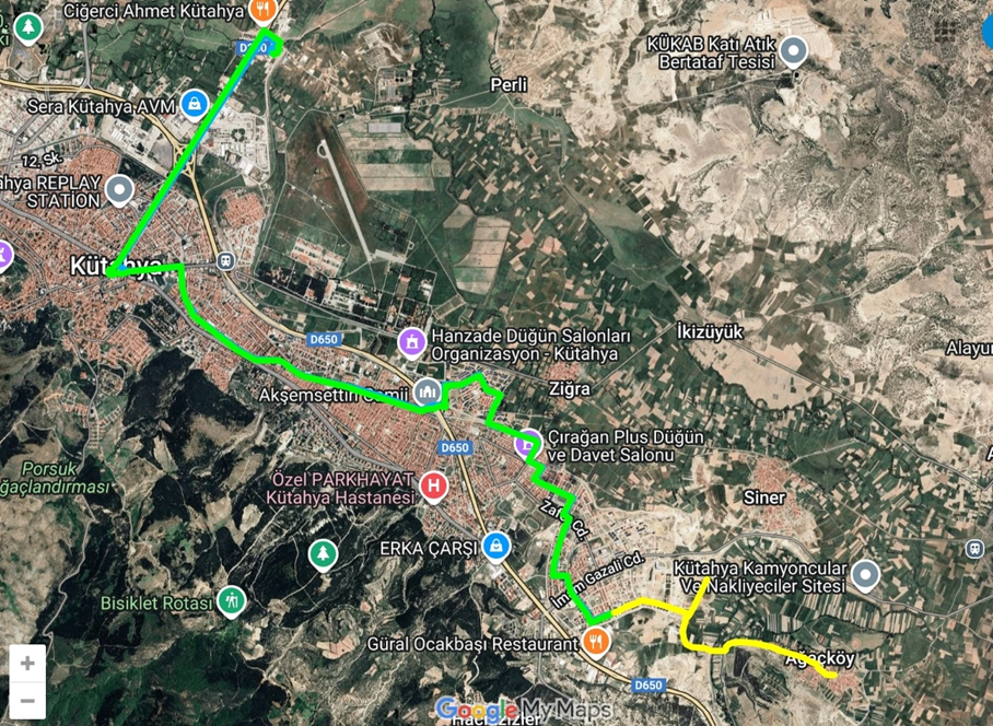 Kütahya Okul Ulaşım Hattı haritası
