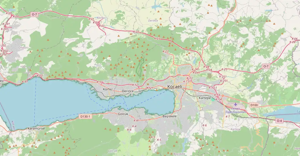 Kocaeli ve İzmit körfezi haritası - ulaşım ağı