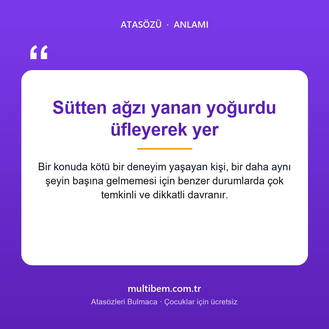 Sütten ağzı yanan yoğurdu üfleyerek yer atasözü resmi ve anlamı