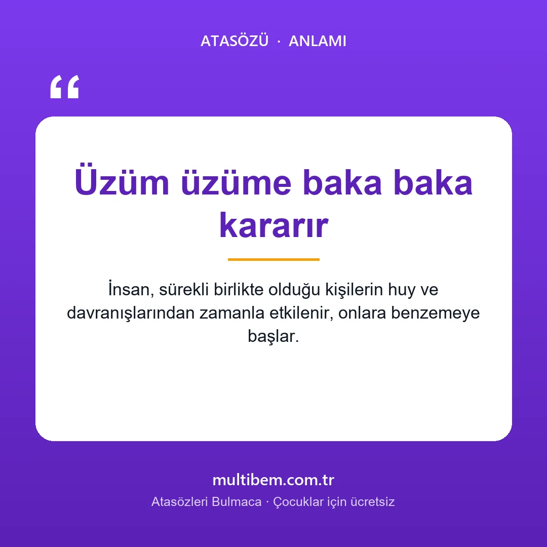 Üzüm üzüme baka baka kararır atasözü resmi ve anlamı