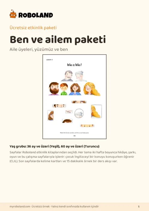 Roboland okul öncesi İngilizce ailem teması etkinlik paketi önizlemesi